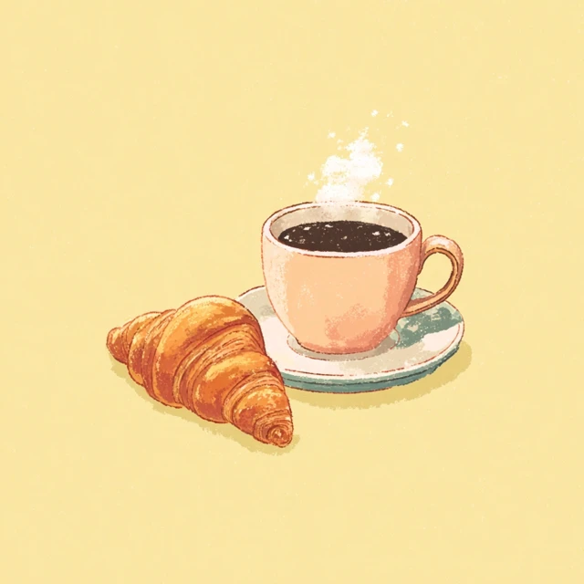 Coffee and Croissant Digital Illustration