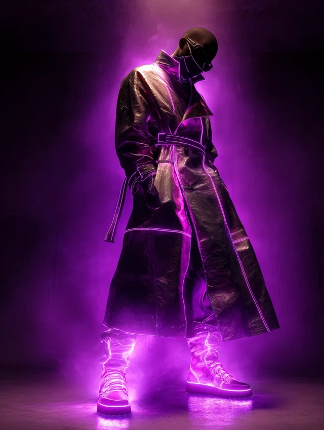 Cyberpunk Fashion Portrait Glowing Trench Coat