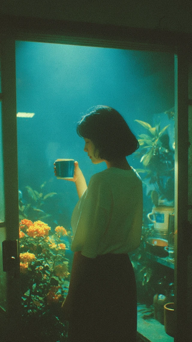 Night Scene Girl Window Moonlight Retro