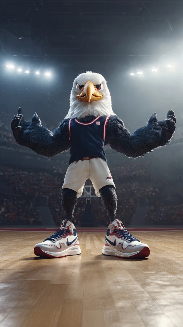 Athletic Bald Eagle on Basketball Court 3D Render