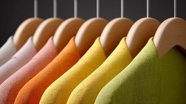 Colorful Linen Coat Suits on Wooden Hangers