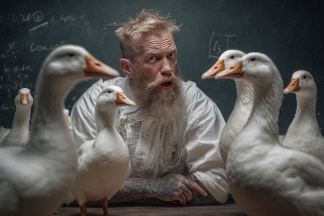 Exasperated Teacher and Misbehaving Geese