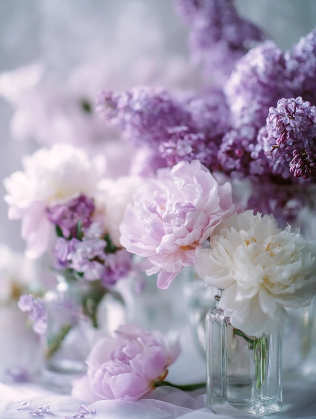 Lilac and Peonies Floral Arrangement Photography