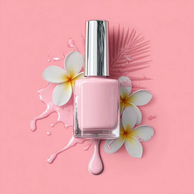 Baby Pink Nail Polish with Flowers