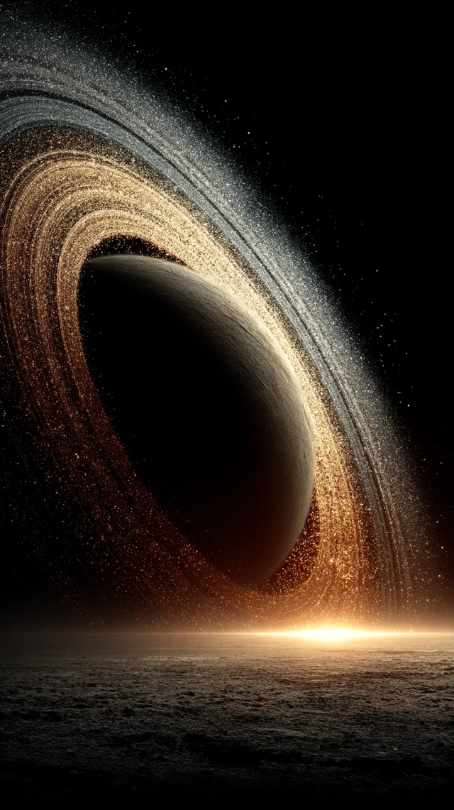 Enigmatic Planet with Swirling Rings and Vibrant Colors