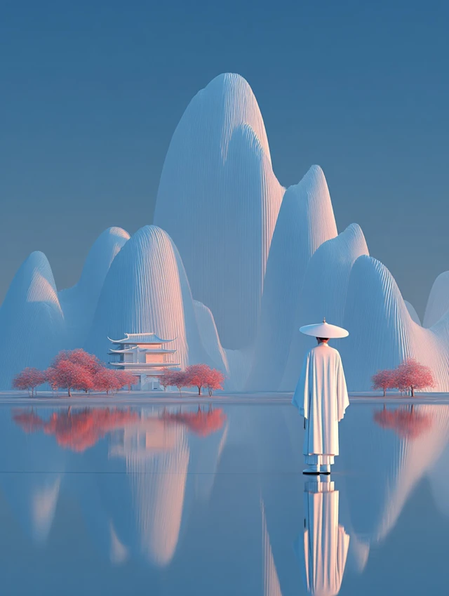 Dreamy Landscape Traveler in Ancient Costume
