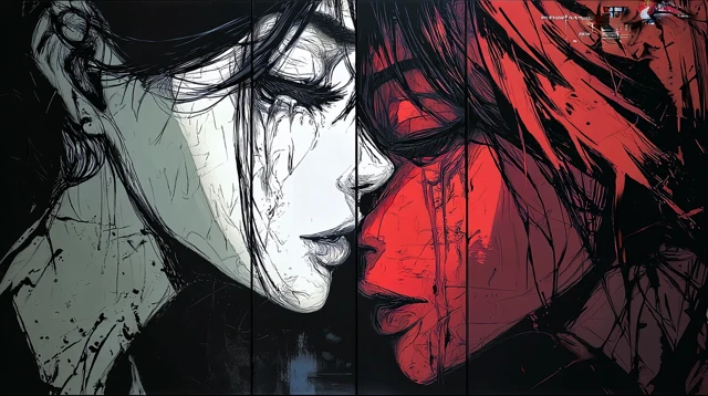 Split Portrait of Two Women in Dark Tones