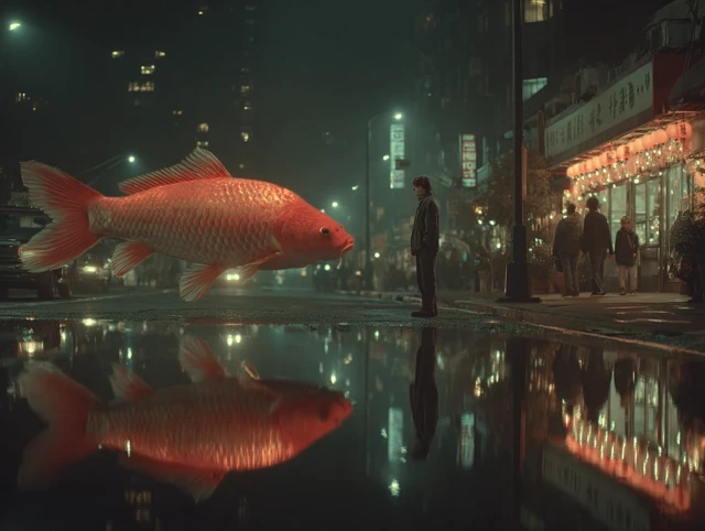 Giant Koi Fish in NYC Night Cinematic Scene