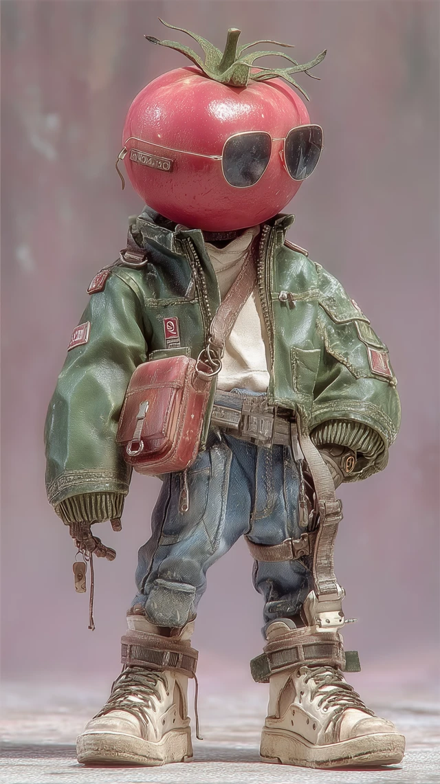 Tomato Head Creature in a Green Jacket