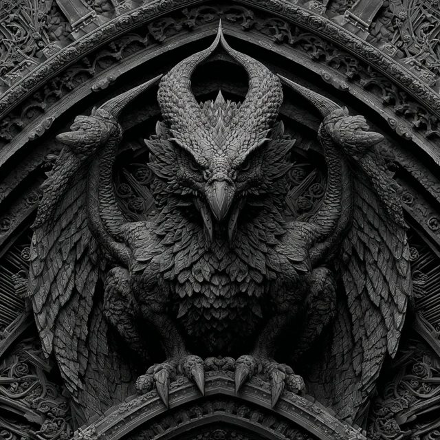 Gargoyle Fantasy Art Gothic Architecture Black and Grey