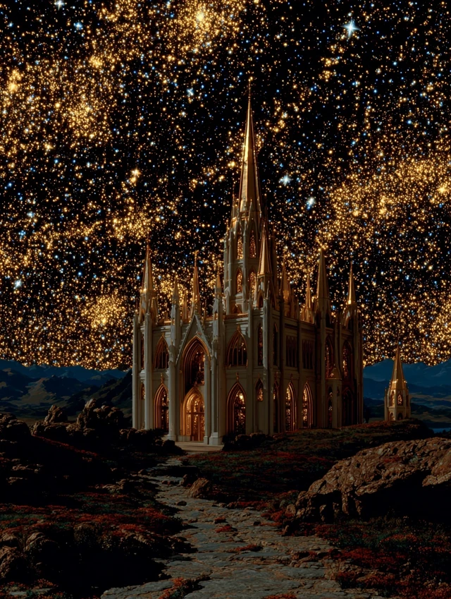 Cosmic Cathedral Surreal Oil Painting