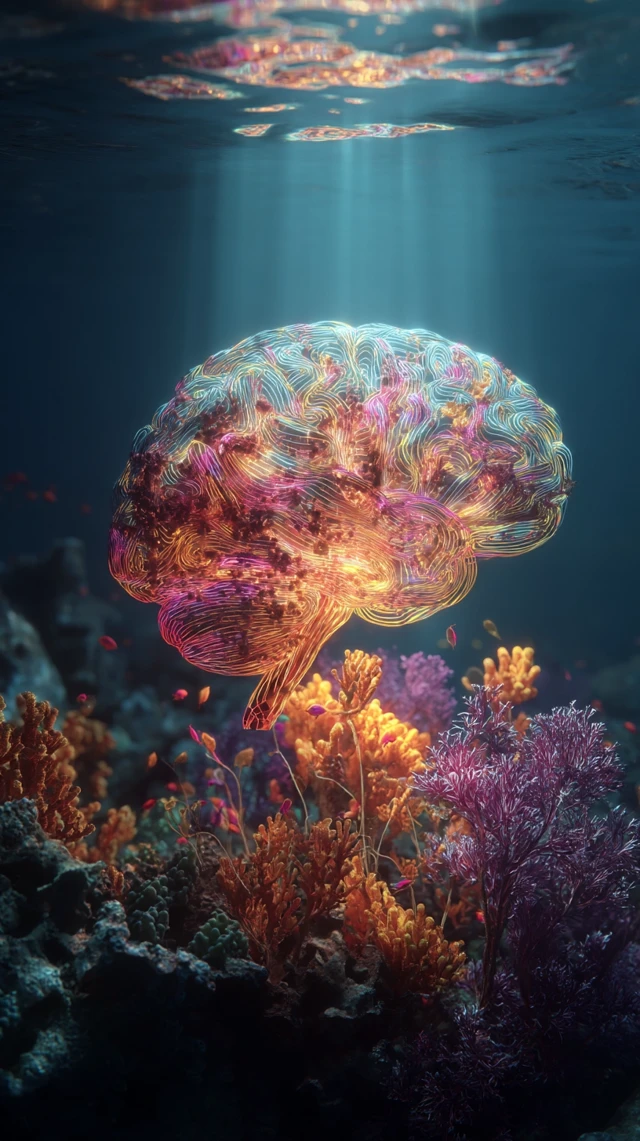 Brain Coral Reef Neon Prismatic Art
