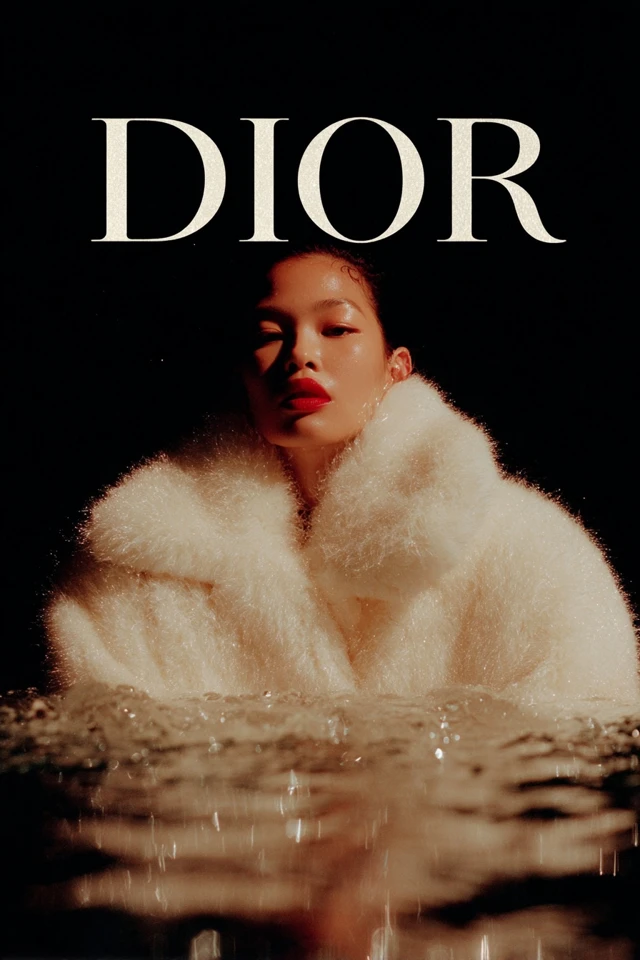 Dior Magazine Cover Glamorous Model in Fur Editorial