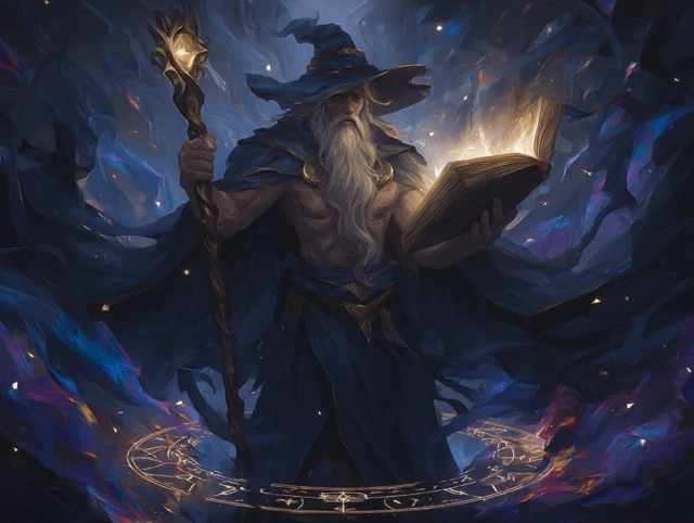 Powerful Wizard Casting a Spell Mystical Fantasy Art