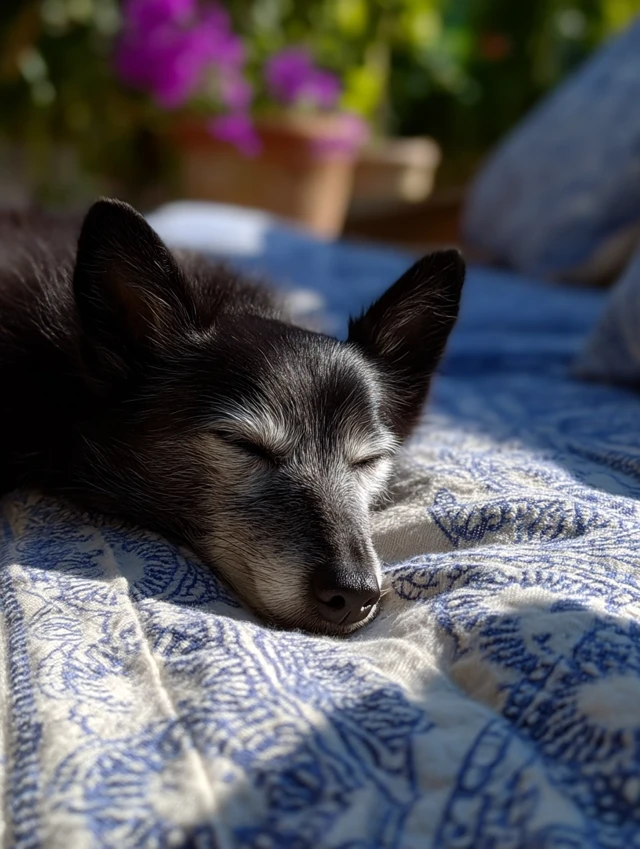 Sleeping Puppy by the Pool: Gentle Snooze in the Sun