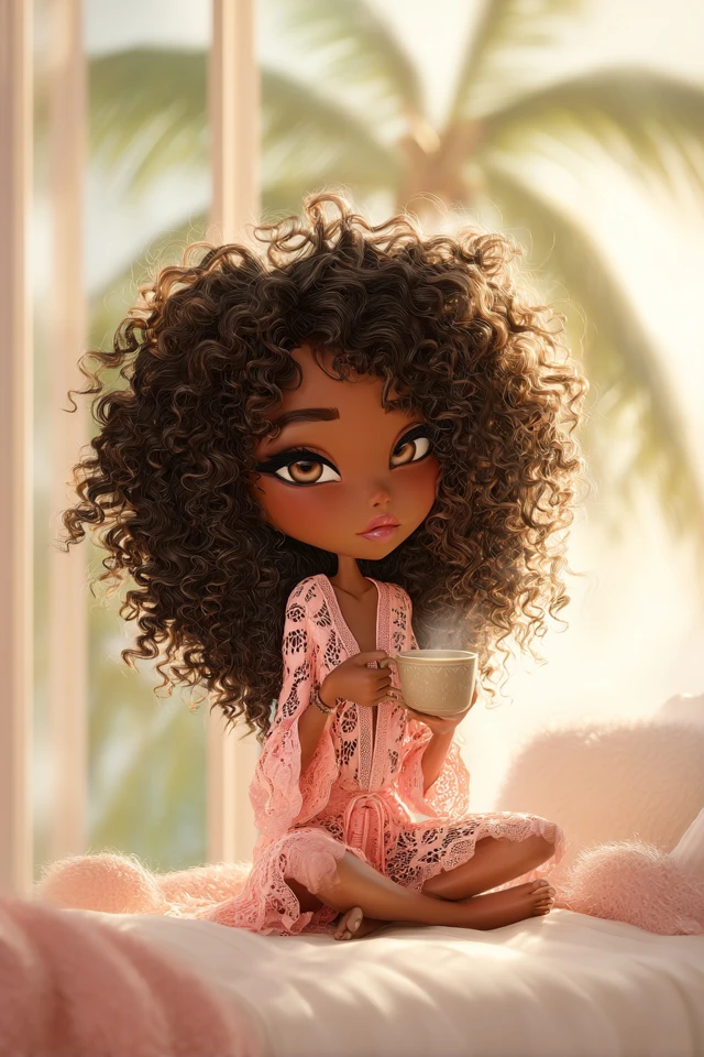Chibi Brazilian Woman with Coffee Illustration