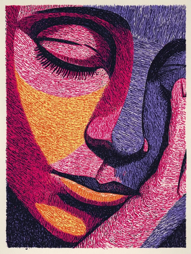 Linocut Print Vibrant Portrait Elizabeth Catlett Haring