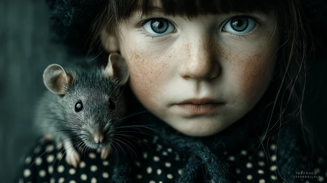 Girl and Mouse Horror Photography
