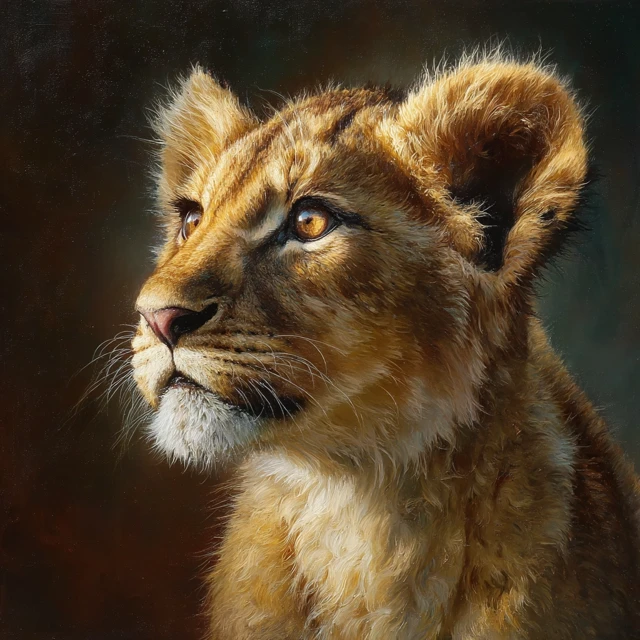 Lion Cub Portrait Oil Painting