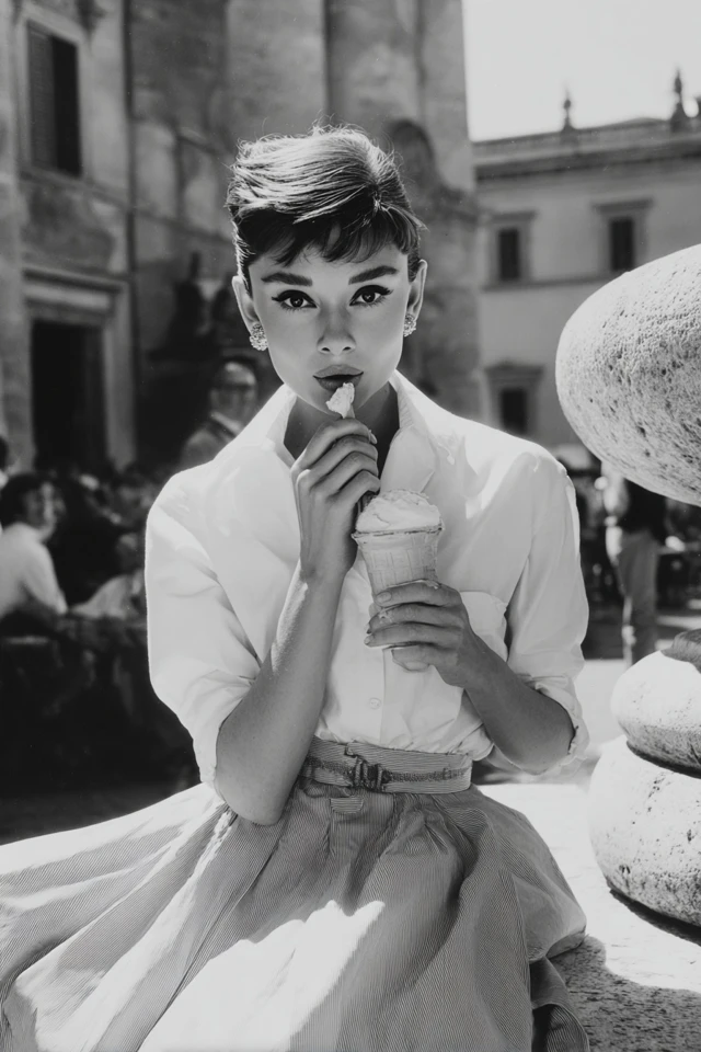 Audrey Hepburn Vogue Cover Gelato in Rome