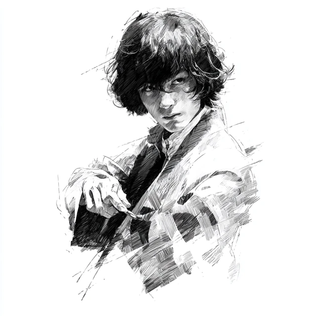 Dazai Osamu Hand Painted Black and White Portrait