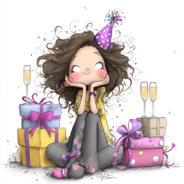 Birthday Girl Cartoon Illustration