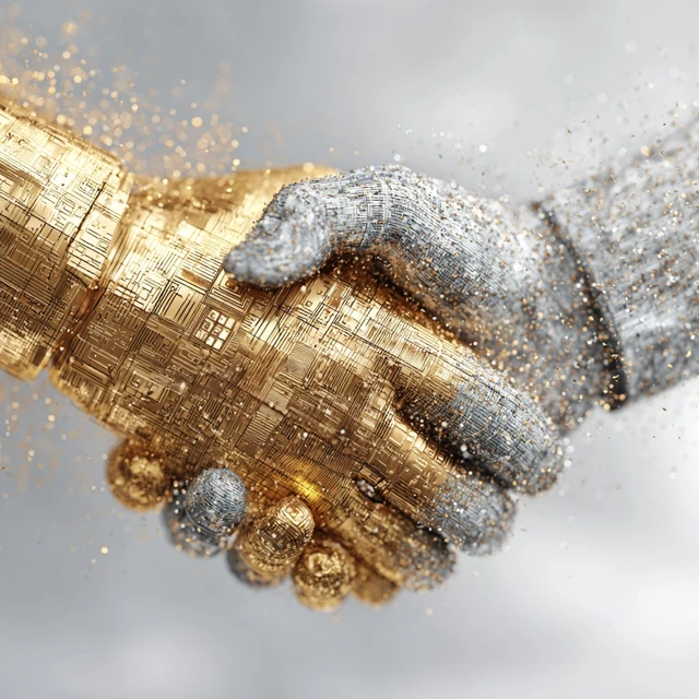 Digital Partnership Handshake Gold and Silver