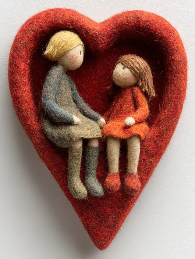 Heart Shaped Wool Art with Dolls