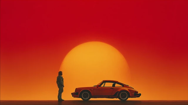 Retro Porsche Alien Sunset Scene