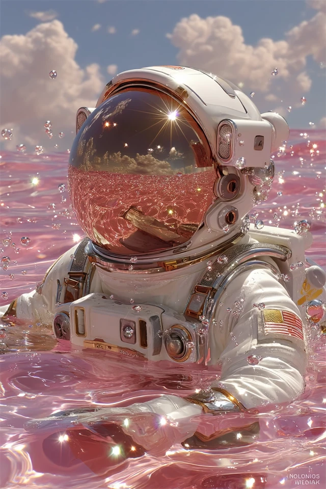 Astronaut in Pink Liquid Ocean Surreal SciFi Art