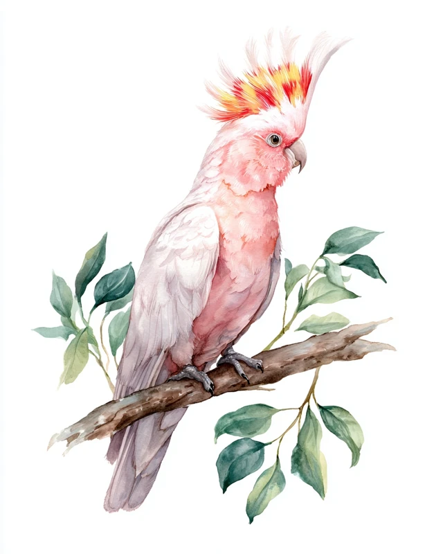 Pink Cockatoo Watercolor Painting Bird Art