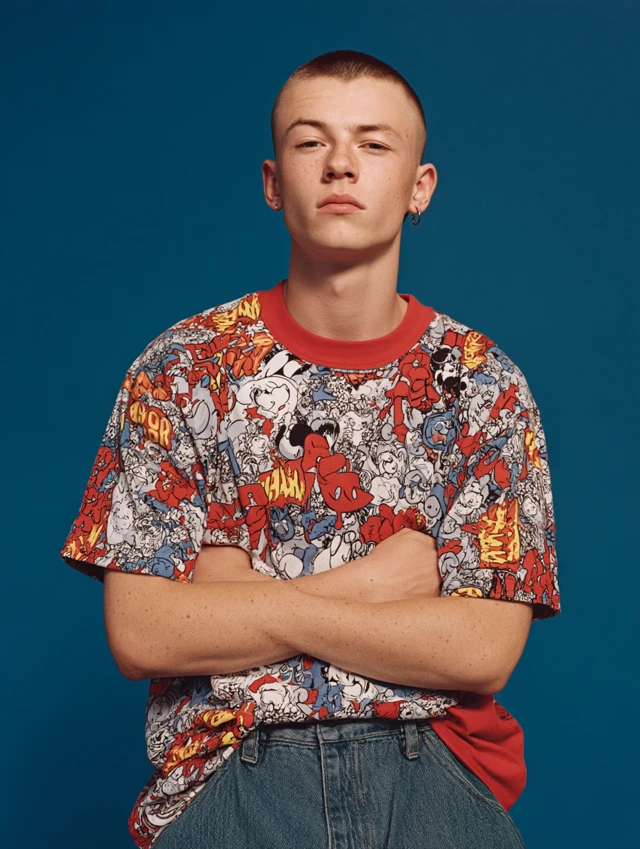 Young Male Model in Pop Art TShirt and Jeans