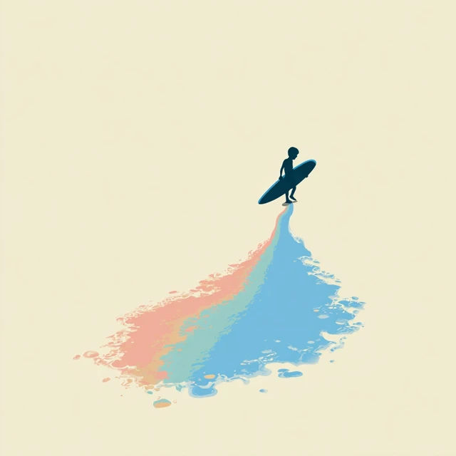 Child Surfing on Paint Surreal Minimalist Illustration