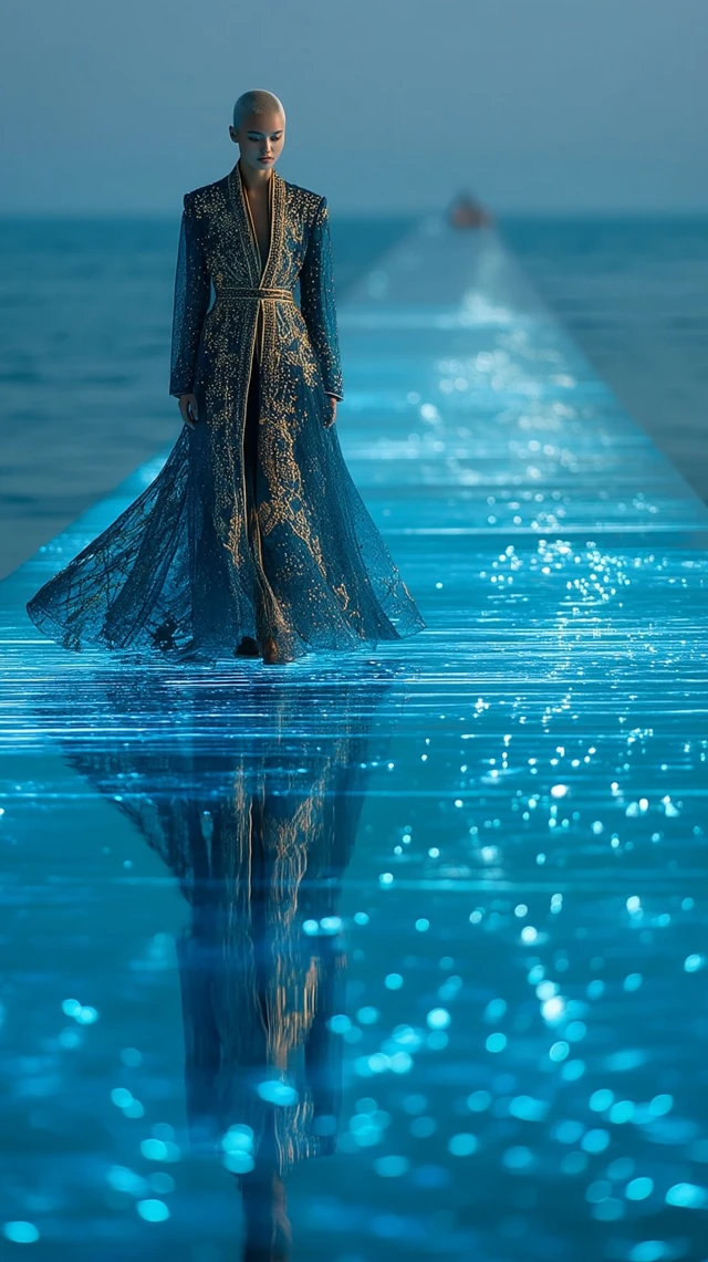 Luxury Fashion Photoshoot on Bioluminescent Runway