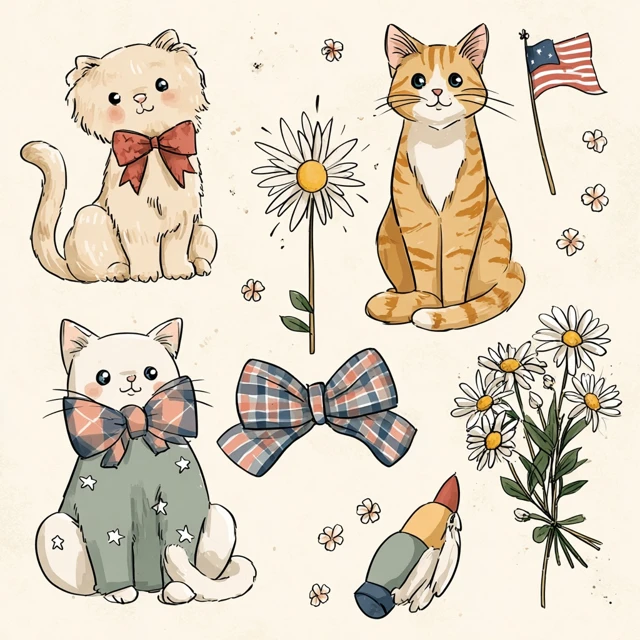 Country Cats Illustration Patriotic Theme