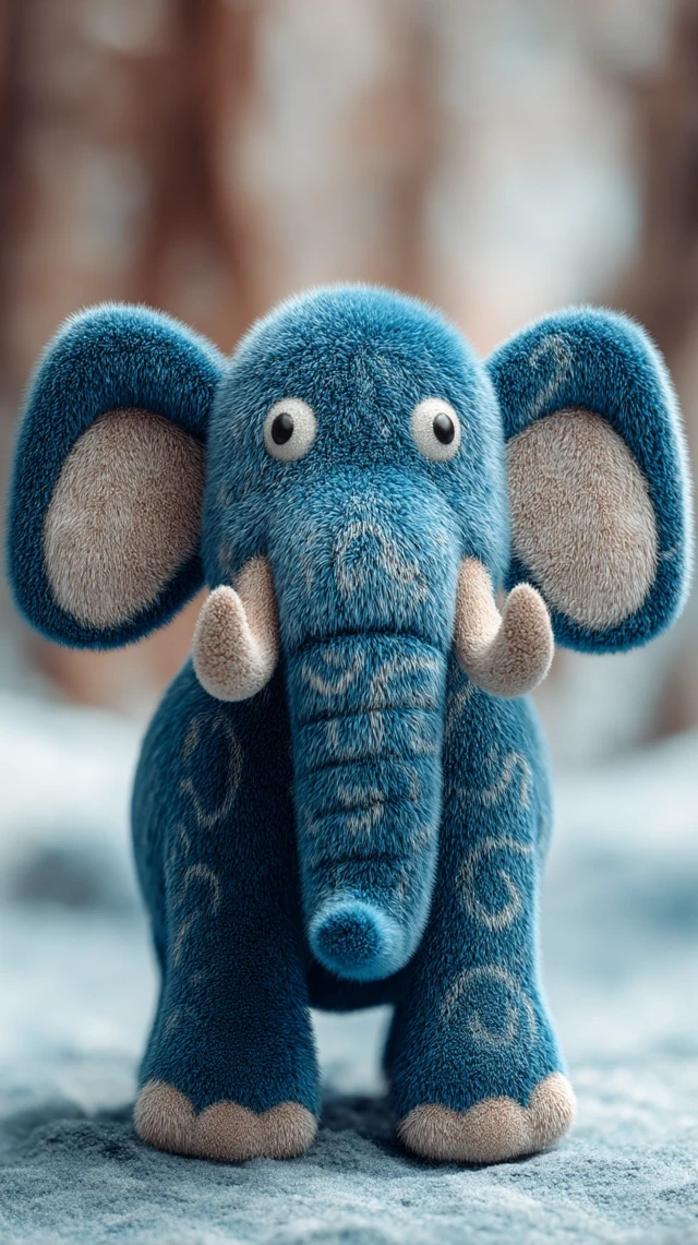 Blue Baby Mammoth Plush Toy Cartoony Design