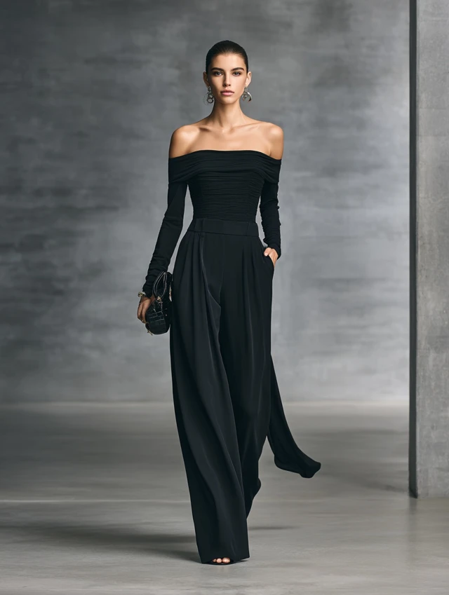 Vogue Model in Black Elegant Fashion