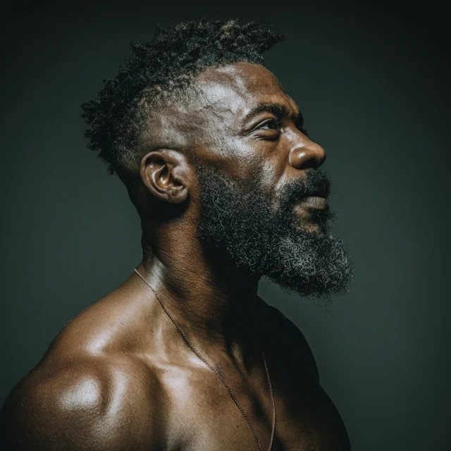 Black Man with Beard Side Profile Portrait