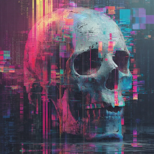 Digital Skull Head Glitch Art Futuristic Illustration