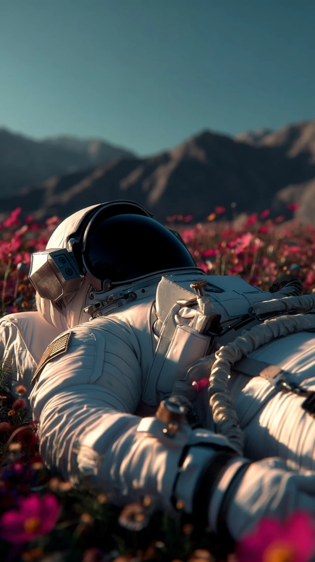Astronaut in Meadow Golden Hour