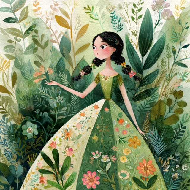 Whimsical Watercolor Lady in the Forest Illustration
