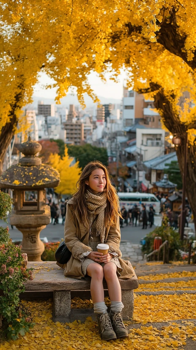 Autumn in Japan Japanese Woman in Park