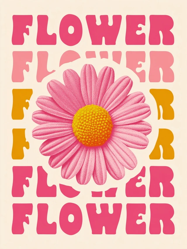 Retro Flower Design Pink Cream Bold