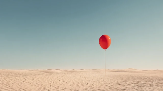 Red Balloon Floating in Desert Surreal Minimal