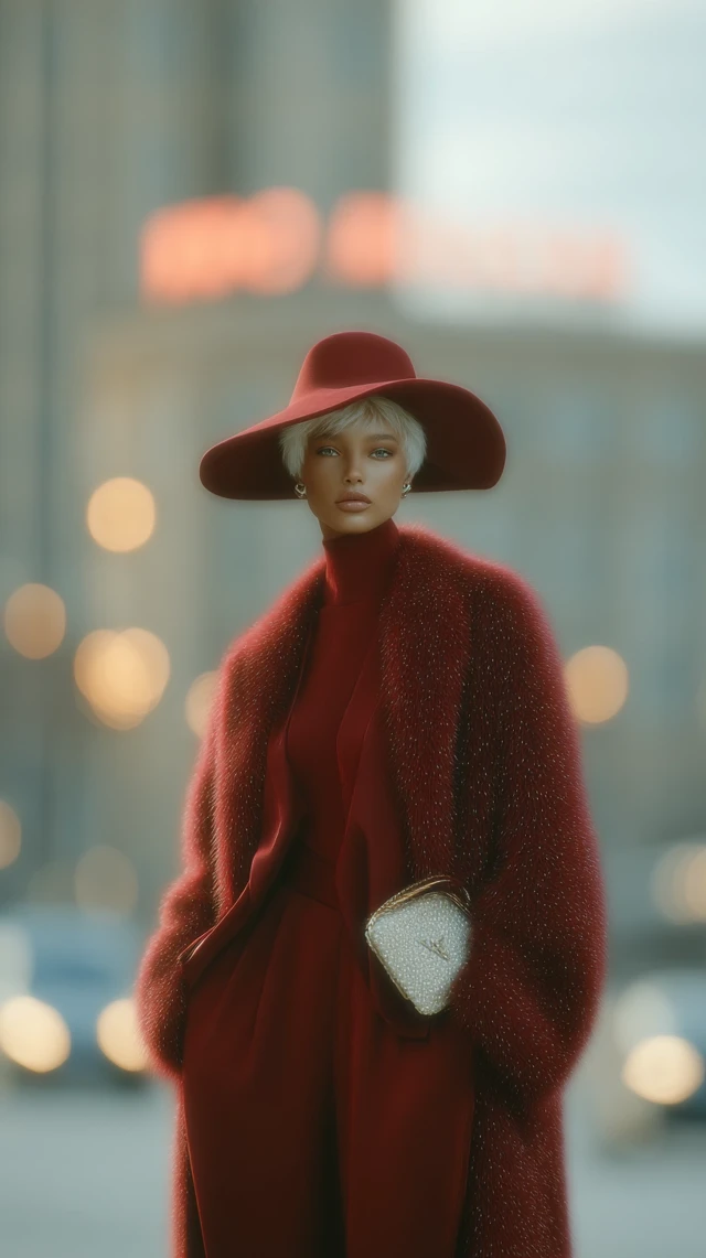 Fashion Street Woman in Winter, Cinematic Portrait