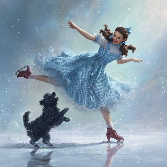 Dorothy and Toto Ice Skating Wizard of Oz Fantasy Art