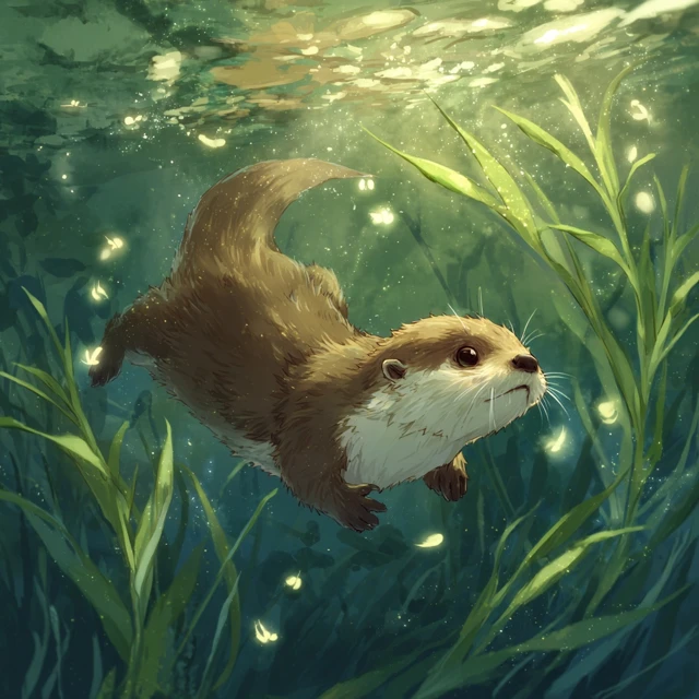 Cute Anime Otter Swimming Underwater
