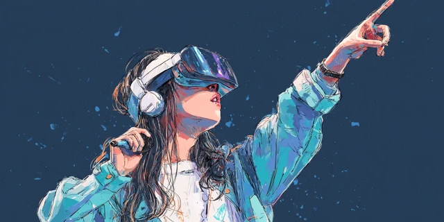 VR Concert Illustration: Chinese Girl Dancing in VR
