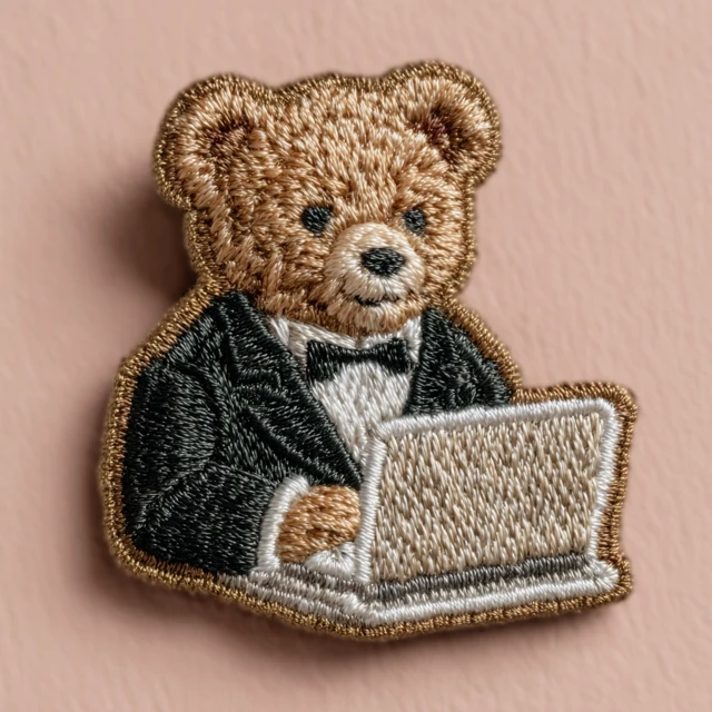 Embroidered Bear Patch Tuxedo Laptop Vintage