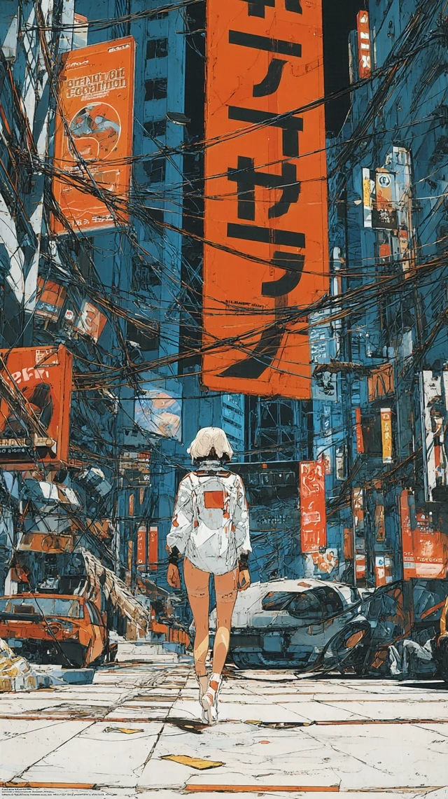 Cyberpunk Girl in Neo Tokyo Katsuhiro Otomo Style